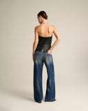 Jeans Wide-Leg in Denim Vintage con Dettagli Distressed