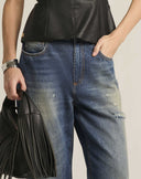 Jeans Wide-Leg in Denim Vintage con Dettagli Distressed
