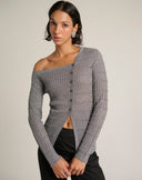 Cardigan a Coste Lamè con Scollo Asimmetrico
