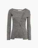 Cardigan a Coste Lamè con Scollo Asimmetrico