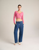 Cardigan Cropped in Maglia Traforata con Scollo a V