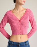 Cardigan Cropped in Maglia Traforata con Scollo a V