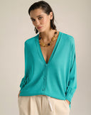 Cardigan Over in Maglia Fine con Scollo a V