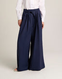 Pantalone Maxi Palazzo con Cintura e Multi-Pinces