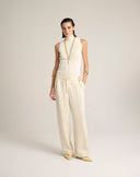 Pantalone Wide Leg Fluido con Fibbia Asimmetrica