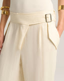 Pantalone Wide Leg Fluido con Fibbia Asimmetrica