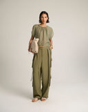 Pantalone Cargo Fluido con Nastri