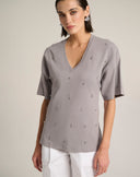 T-Shirt in Jersey con Cabochon
