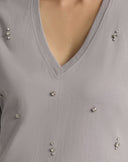 T-Shirt in Jersey con Cabochon