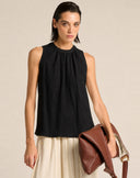 Top Smanicato con Scollo all'Americana e Drappeggio