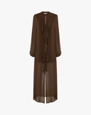 Langes Chiffonkleid mit Rüschen in Braun