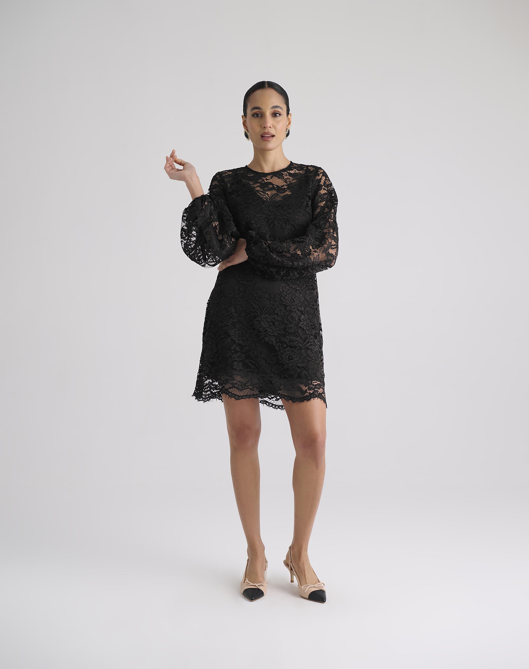 Short Lace Dress with Long Sleeves – Manila Grace