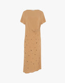 Abito Lungo Drappeggiato con Applicazioni Beige