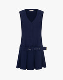 Abito Corto Stile Gilet con Pieghe Blu Notte