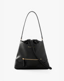 Hobo Bag con Coulisse e Zip Nero
