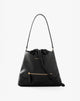 Hobo Bag con Coulisse e Zip Nero