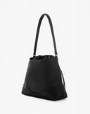 Hobo Bag con Coulisse e Zip Nero