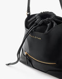 Hobo Bag con Coulisse e Zip Nero