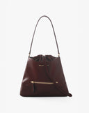 Hobo Bag con Coulisse e Zip Bordeaux