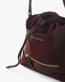 Hobo Bag con Coulisse e Zip Bordeaux