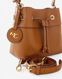 Hazelnut Drawstring Bucket Bag with Charm