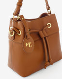 Hazelnut Drawstring Bucket Bag with Charm