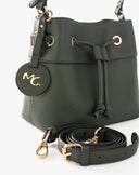 Drawstring Bucket Bag with Forest Green Charm