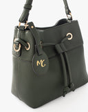 Drawstring Bucket Bag with Forest Green Charm