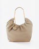 Taupe Ruched Hobo Bag with Chain Handle