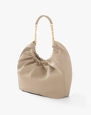 Taupe Ruched Hobo Bag with Chain Handle