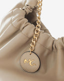 Taupe Ruched Hobo Bag with Chain Handle