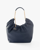 Blue Ruched Hobo Bag with Chain Handle