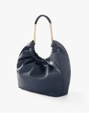 Blue Ruched Hobo Bag with Chain Handle