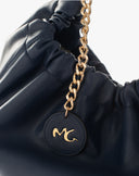 Blue Ruched Hobo Bag with Chain Handle
