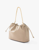 Taupe Soft Drawstring Bag with Chain