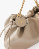 Taupe Soft Drawstring Bag with Chain
