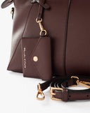 Faux Leather Top Handle Bag with Bordeaux Charm