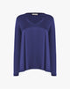 Midnight Blue Satin Blouse with V-Neck