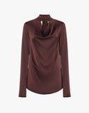 Blusa in Raso con Scollo Drappeggiato e Fiocco Moro