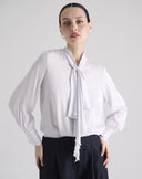 Blusa Grigio Chiaro con Collo Fiocco