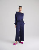 Navy Blue Boat Neck Top