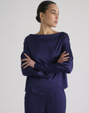 Navy Blue Boat Neck Top