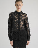 Camicia in Pizzo Nero con Dettagli in Tinta Unita