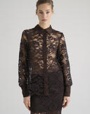 Brown Lace Shirt with Solid Color Details