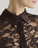 Brown Lace Shirt with Solid Color Details
