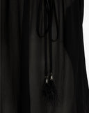 Blusa Fluida con Laccetti e Dettagli di Piume Nero