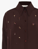 Oversize-Satinhemd mit braunem Strass