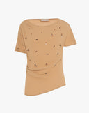 Top Asimmetrico in Raso con Strass Beige