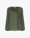Blusa Elegante con Volant Asimmetrici Verde Militare