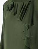 Blusa Elegante con Volant Asimmetrici Verde Militare